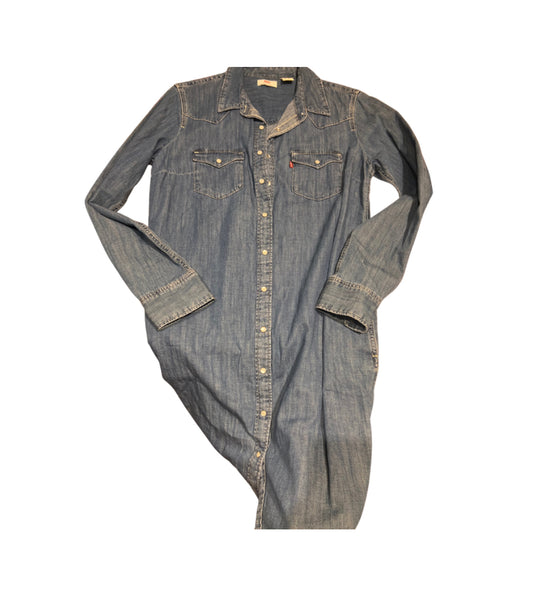 Levi’s Denim Snap-Front Shirt Dress – Size M (Fits Like L)