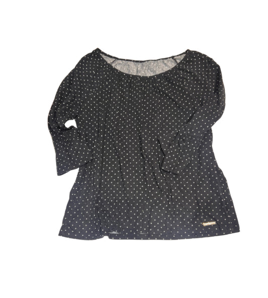 Calvin Klein Black Polka Dot Long-Sleeve Top – Size L